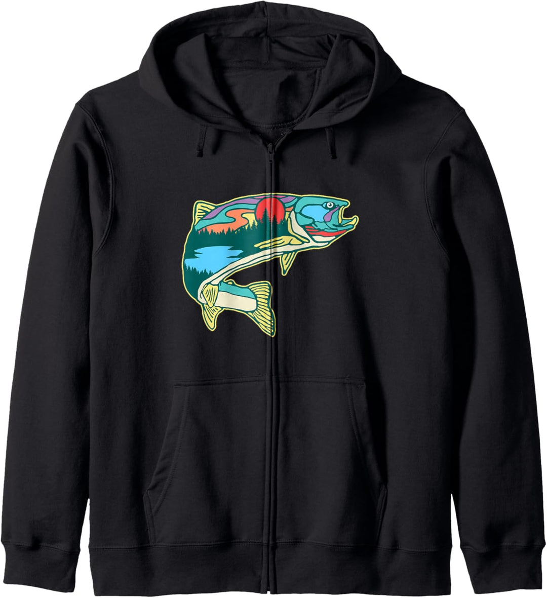Nature Trout Illustration Vintage Fly Fishing Retro Graphic Kapuzenjacke