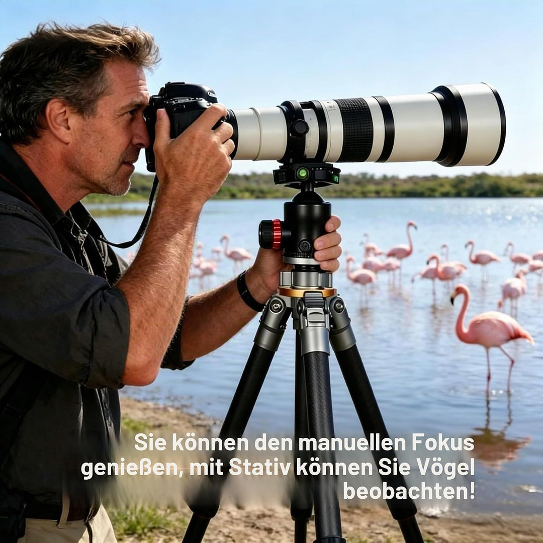 JINTU Teleobjektiv EF 650-1300mm F8 EF Objektiv für Canon SLR, Manueller Fokus MF Zoom Objektiv für