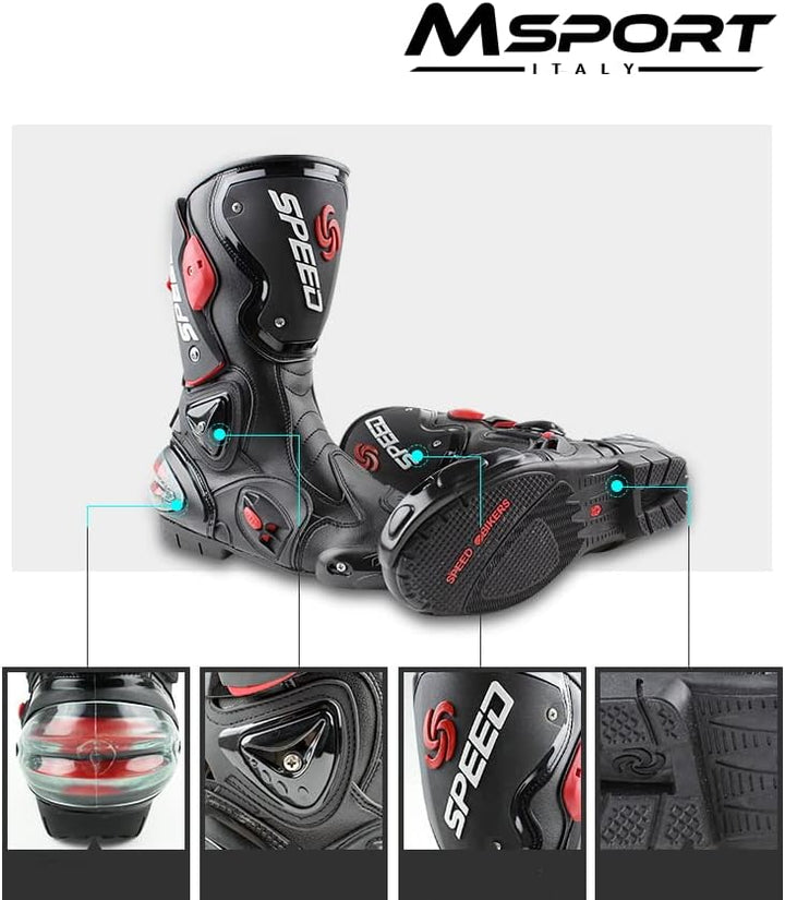 Msport Professionelle Motorradstiefel für Rennstrecken, Motocross-Stiefel Rutschfest, atmungsaktiv,