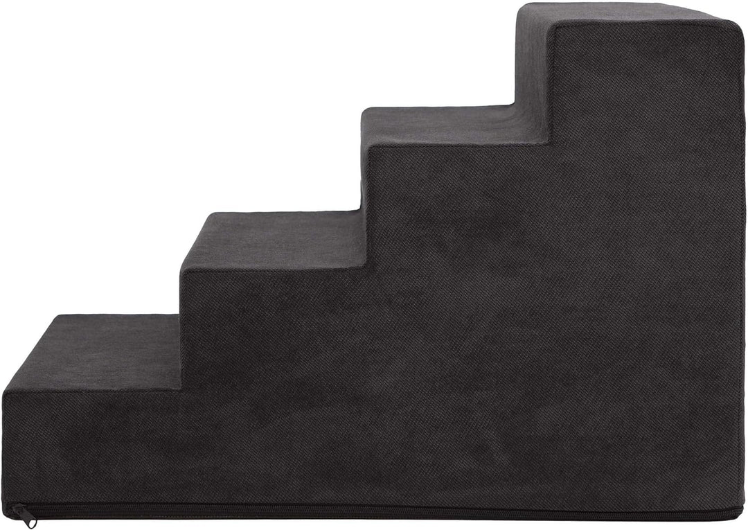 PillowPrim Tiertreppen Einganghilfe Kleinere Hunde Stufen Rampe Katzentreppe 4 Stufen Gross Schwarz