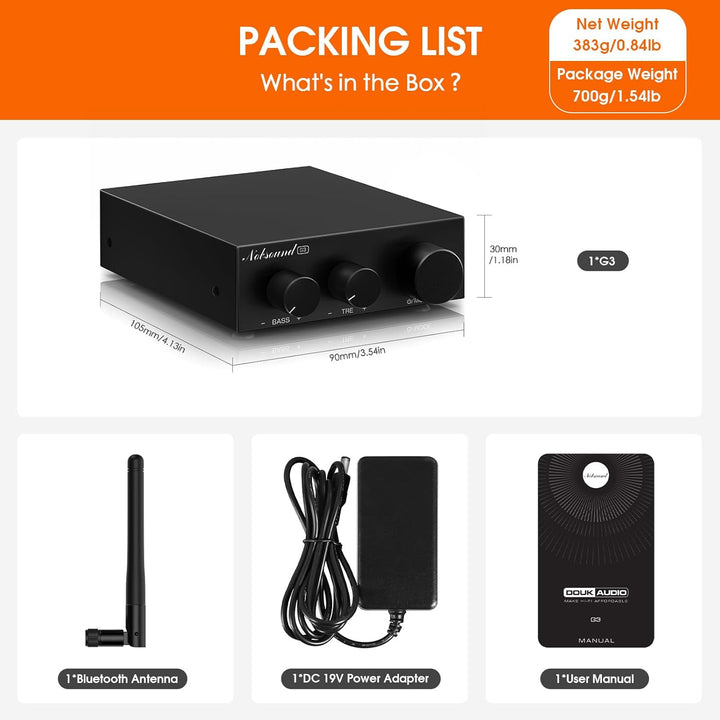 Nobsound Bluetooth 5.0 Stereo Verstärker: Mini Audio 2.0 Kanal Integrierter Verstärker mit Bass-Höhe