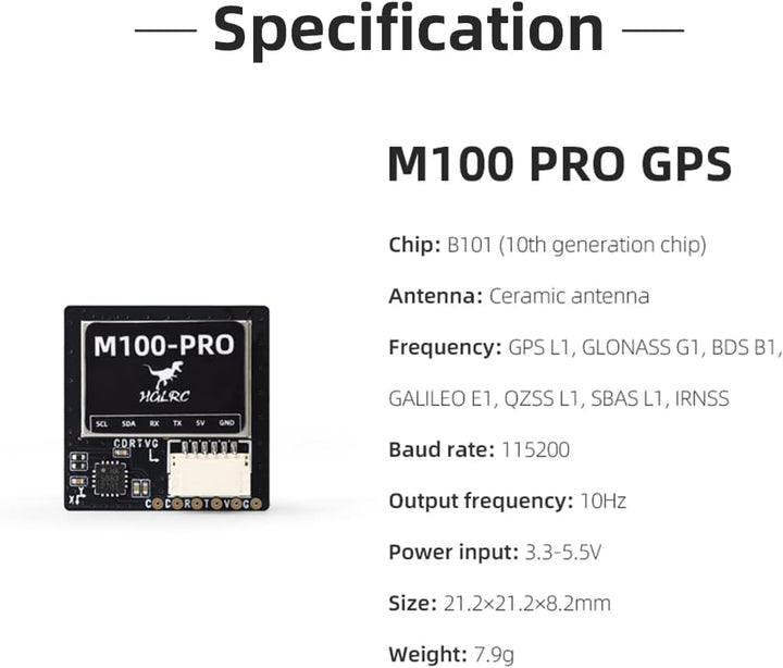 HGLRC M100 Pro GPS-Modul - Hochpräzises GPS mit GLONASS/Beidou-Unterstützung, Ultraleicht und Kompak