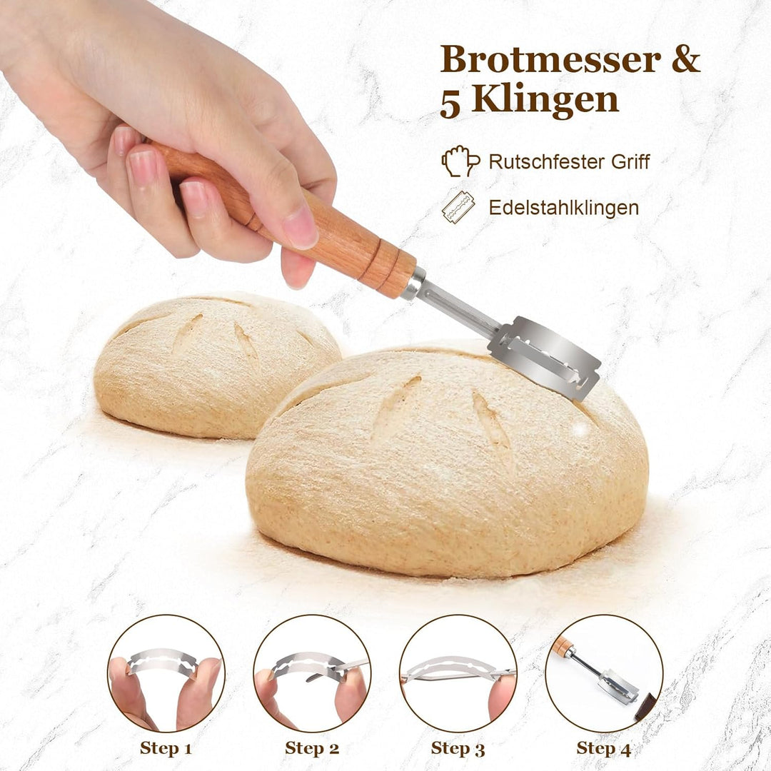 SHANNA GäRköRbchen, Sauerteig Starter Set, 9pcs Brot Backen ZubehöR, GäRkorb Rund, Sauerteig Starter