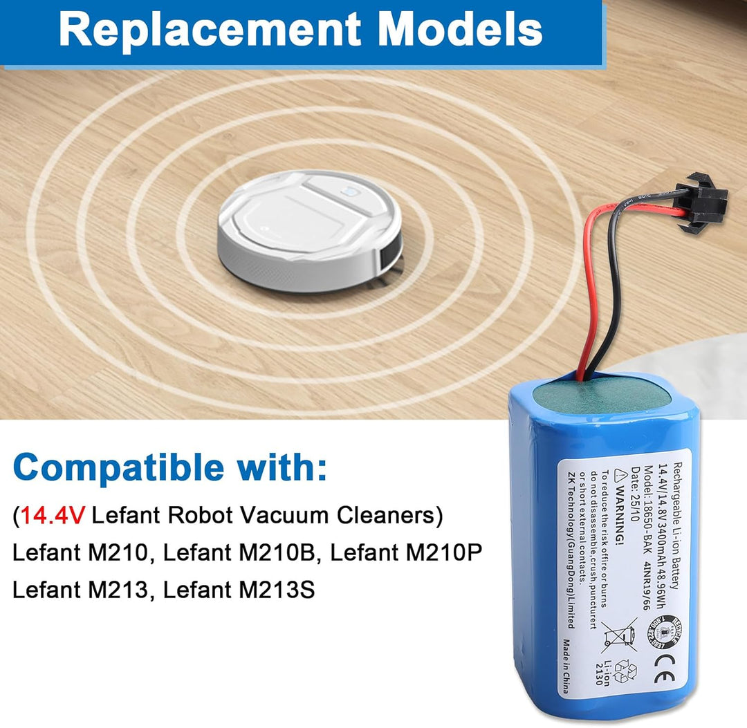 OPAHUTER 3400mAh Akku Kompatibel mit Lefant M210 M210B M210P M213 M213S Robot Vacuum Cleaner with To