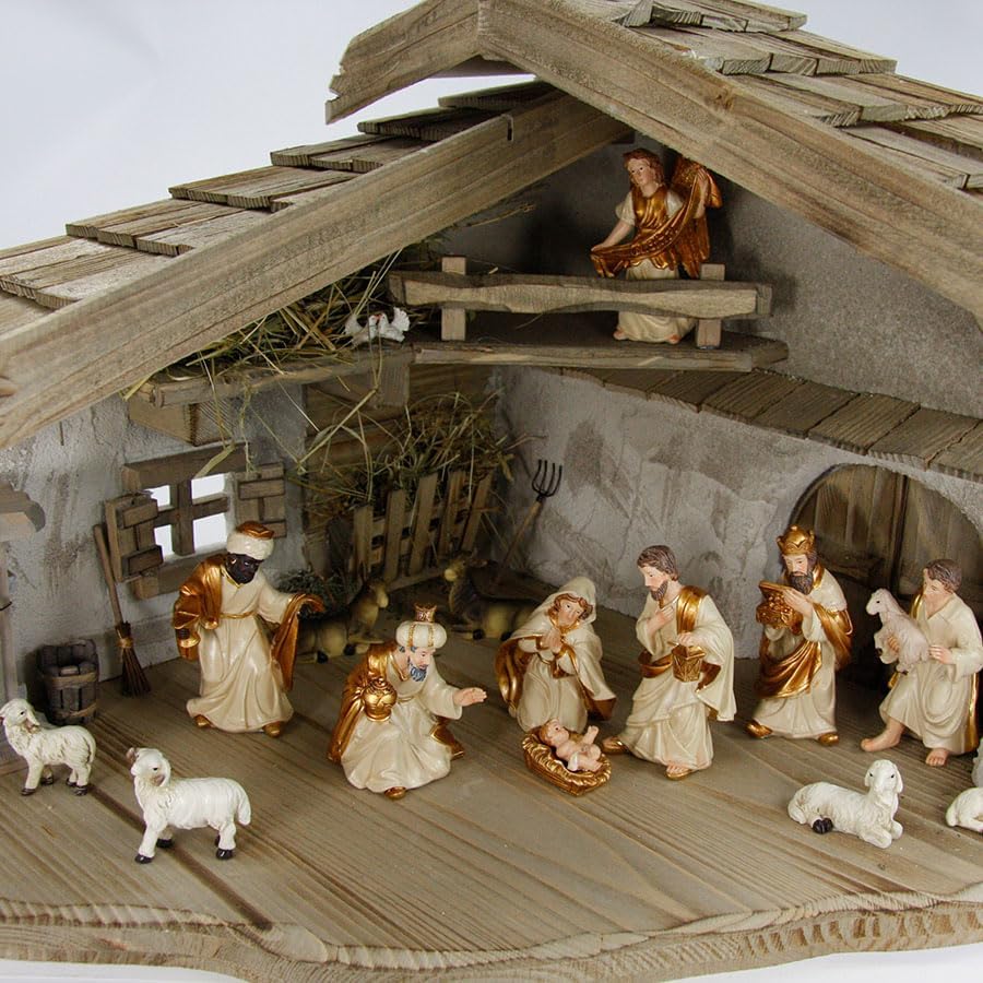 FADEDA Stall Brauneck/Höhe:30 cm/handbemalt/detailgetreue Krippen Figuren - Weihnachten Tisch Dekora