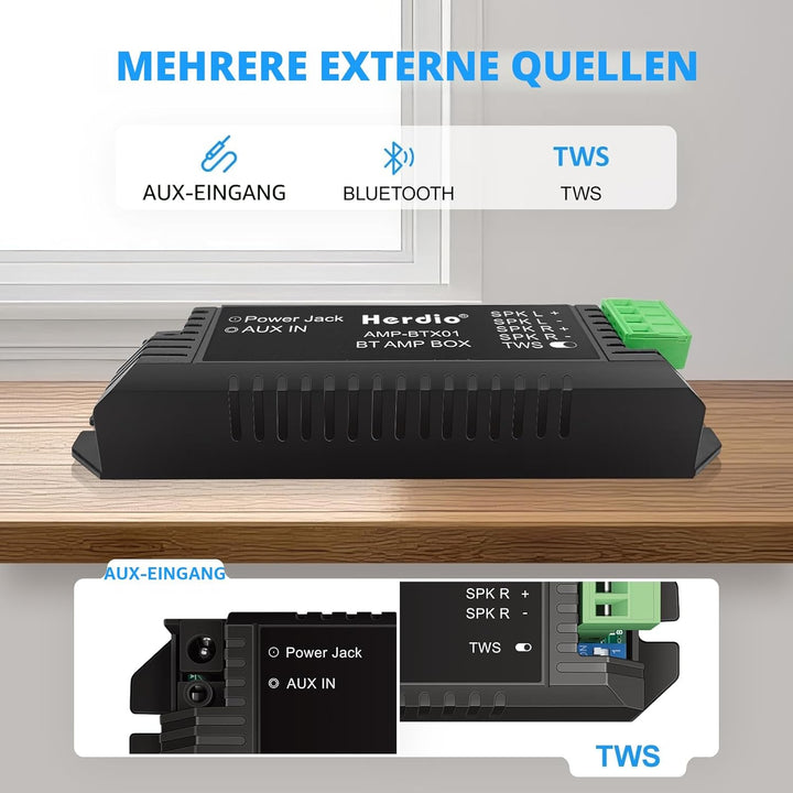 Herdio 2-Kanal Receiver System Bluetooth Home Audio AV-Receiver & -Verstärker für Passiv-Lautspreche
