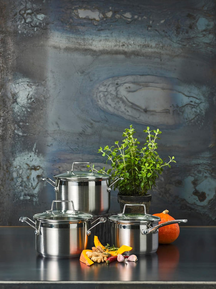 Scanpan Impact 3-tlg. Kochtopf-Set: 1,8 l/2,5 l/3,2 l | Stielkasserolle &amp; Töpfe mit Glasdeckeln | Ed