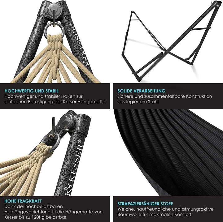 KESSER® Hängematte Vill mit Gestell Metall Faltbar verstellbar Stabiler Rahmen Indoor & Outdoor Mit