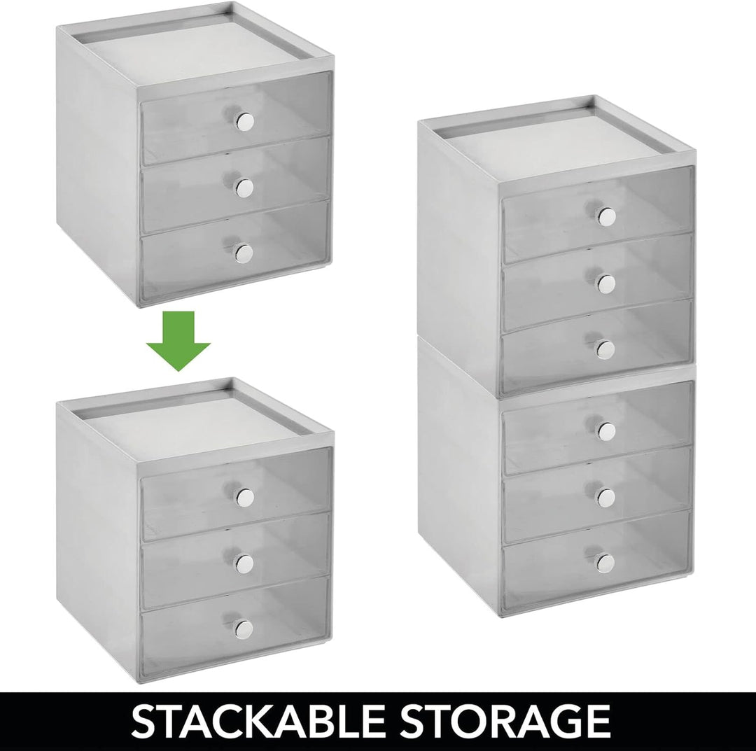 mDesign Make-up Organizer – stapelbare Aufbewahrungsbox mit 3 Schubladen für Mascara, Puder, Nagella
