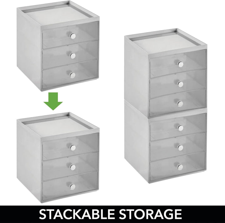 mDesign Make-up Organizer – stapelbare Aufbewahrungsbox mit 3 Schubladen für Mascara, Puder, Nagella