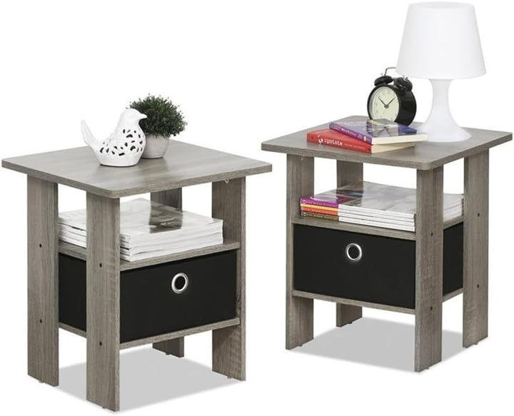 Furinno Andrey Beistelltisch Nachttisch mit Schublade, holz, Französisches Eichengrau, 39.37 x 39.37