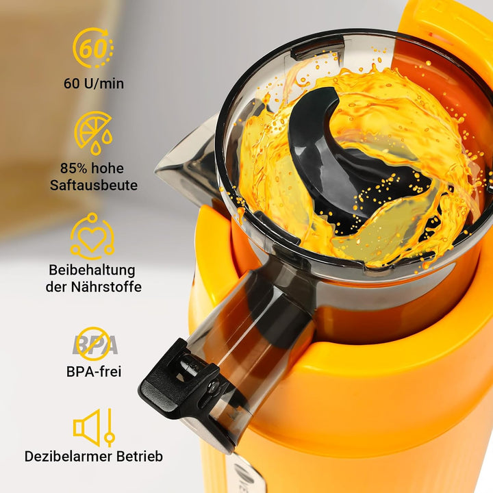 Ventray Ginnie Entsafter | Slow Juicer mit 60 U/min | 45mm Öffnung | Rückwärts Funktion und Zwei Fil