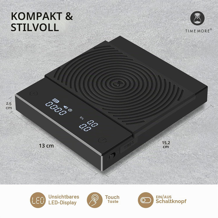 TIMEMORE Kaffeewaage, Espresso-Waage, Digitale Kaffeewaage mit Timer, 2000 g (Schwarz), Schwarz