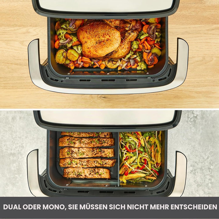 Moulinex Dual Easy Fry Flex, Luftfritteuse mit FlexCook Trennwand, 9 l Fassungsvermögen für bis zu 8