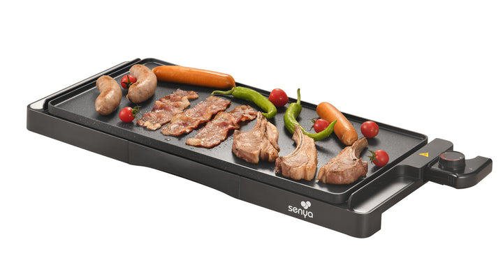 SENYA XL Elektrische Grillplatte aus Stein, 2000 W | grosse Grillfläche 51 x 25 cm antihaftbeschicht