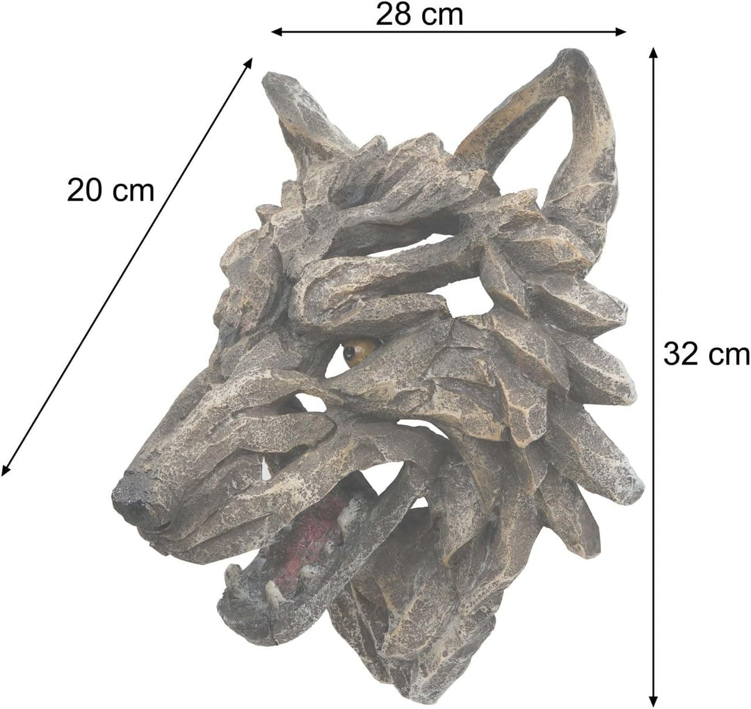 Deko Schädel HWC-H41, Wanddeko Kopf Trophäe, Polyresin Indoor Outdoor - Wolfskopf 32cm, Wolfskopf 32