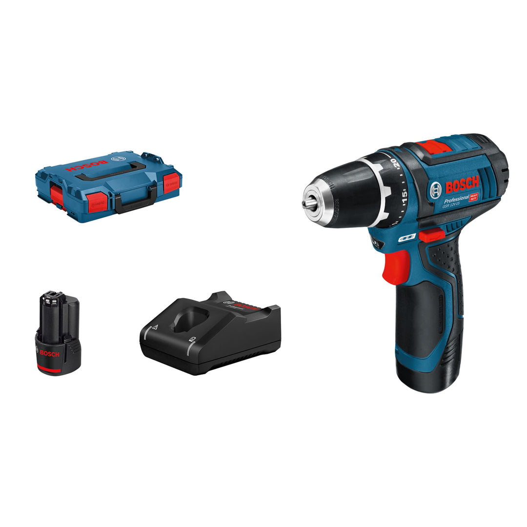 Bosch Professional 12V System Akku Bohrschrauber GSR 12V-15 (inkl. Schnellladegerät GAL 12V-40, 2x L