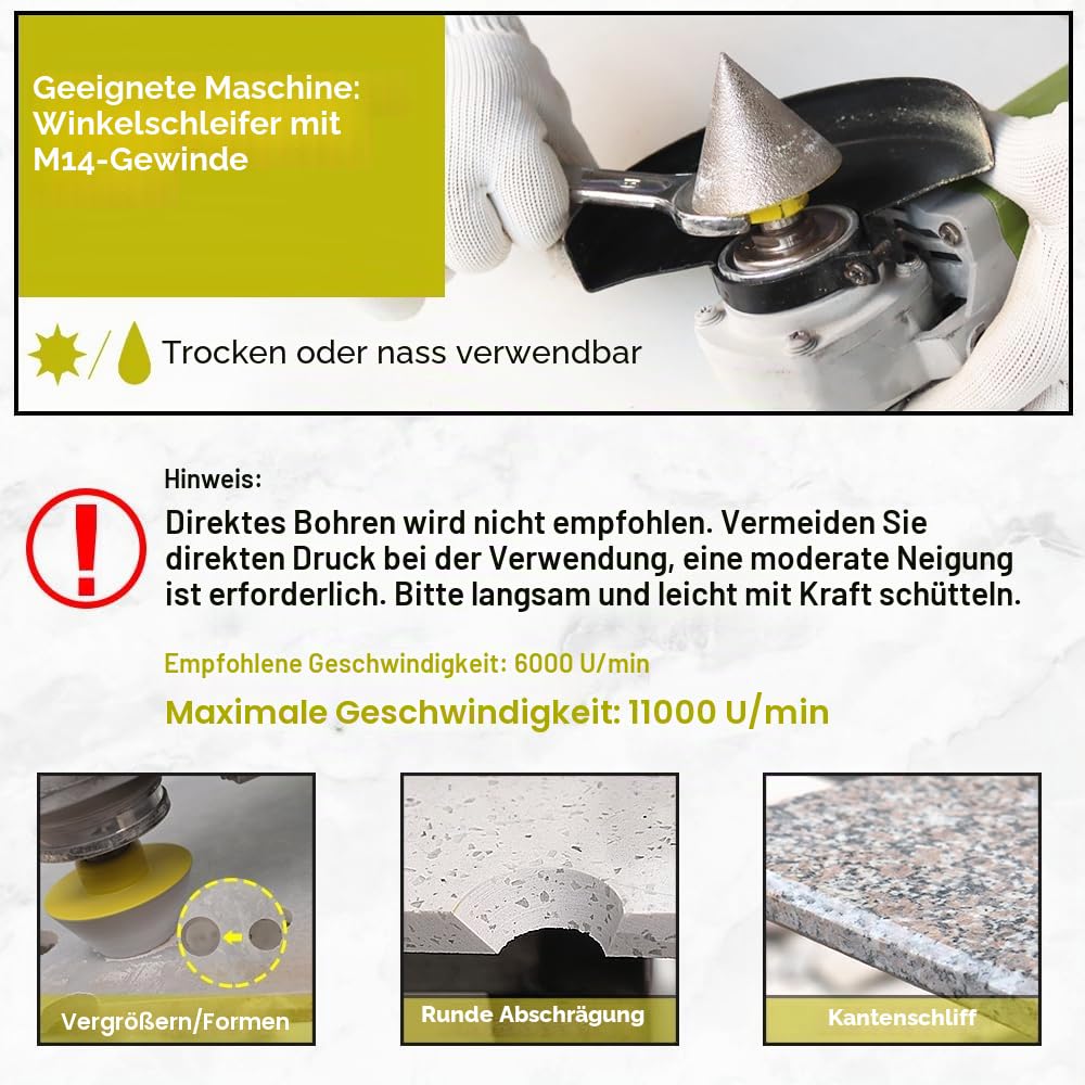 Diamant Fasenbohrer 35mm Fliesenfräser SANLEETEK - Anfasen, Formen, Vergrössern und Schleifen von Lö