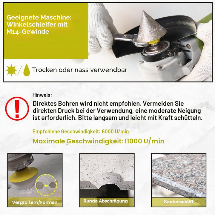 Diamant Fasenbohrer 35mm Fliesenfräser SANLEETEK - Anfasen, Formen, Vergrössern und Schleifen von Lö