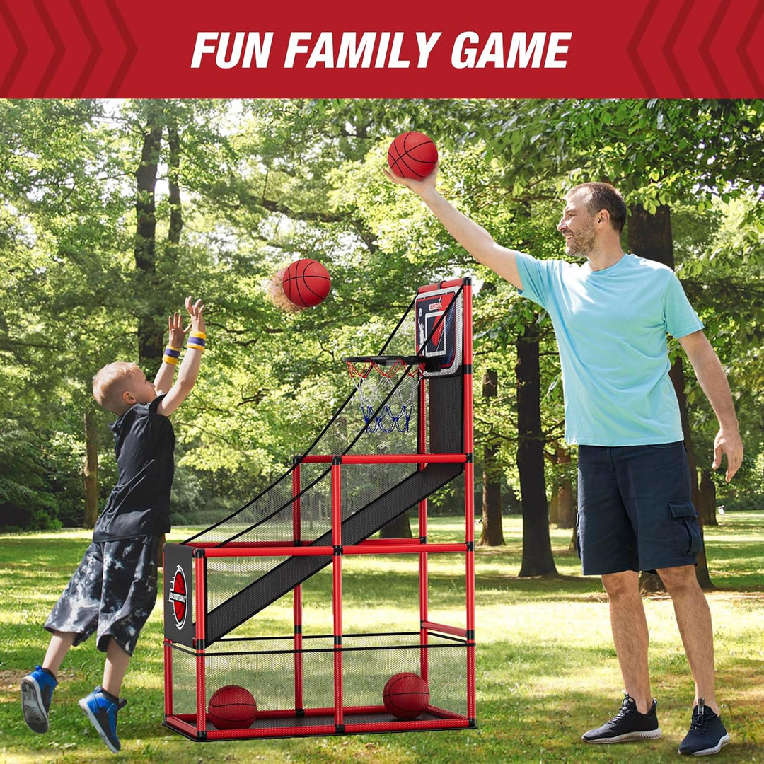 HYES Basketball Arcade Spiel, Kinder Basketballständer mit 4 Bällen, Single Shot Basketballkorb Indo