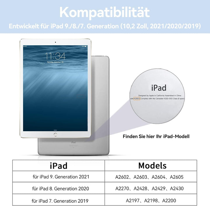 Tastatur Hülle für iPad 9. Generation / 8. Generation / 7.Generation 10,2 Zoll, Magnetisch Abnehmbar