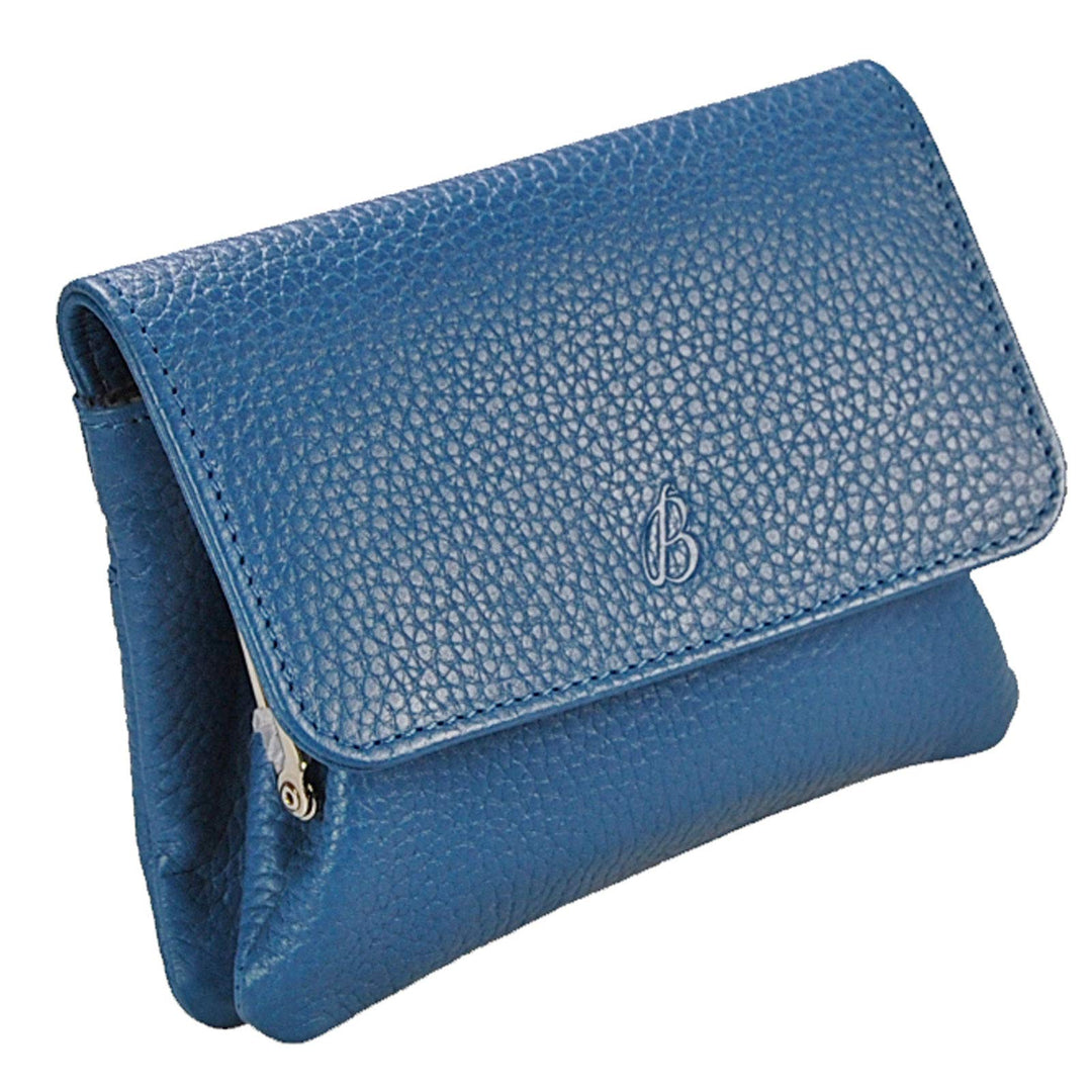 GoBago Damenbörse Nappa Leder grosse Knipsbörse Bügelbörse Geldbeutel Börse (Blau), Blau