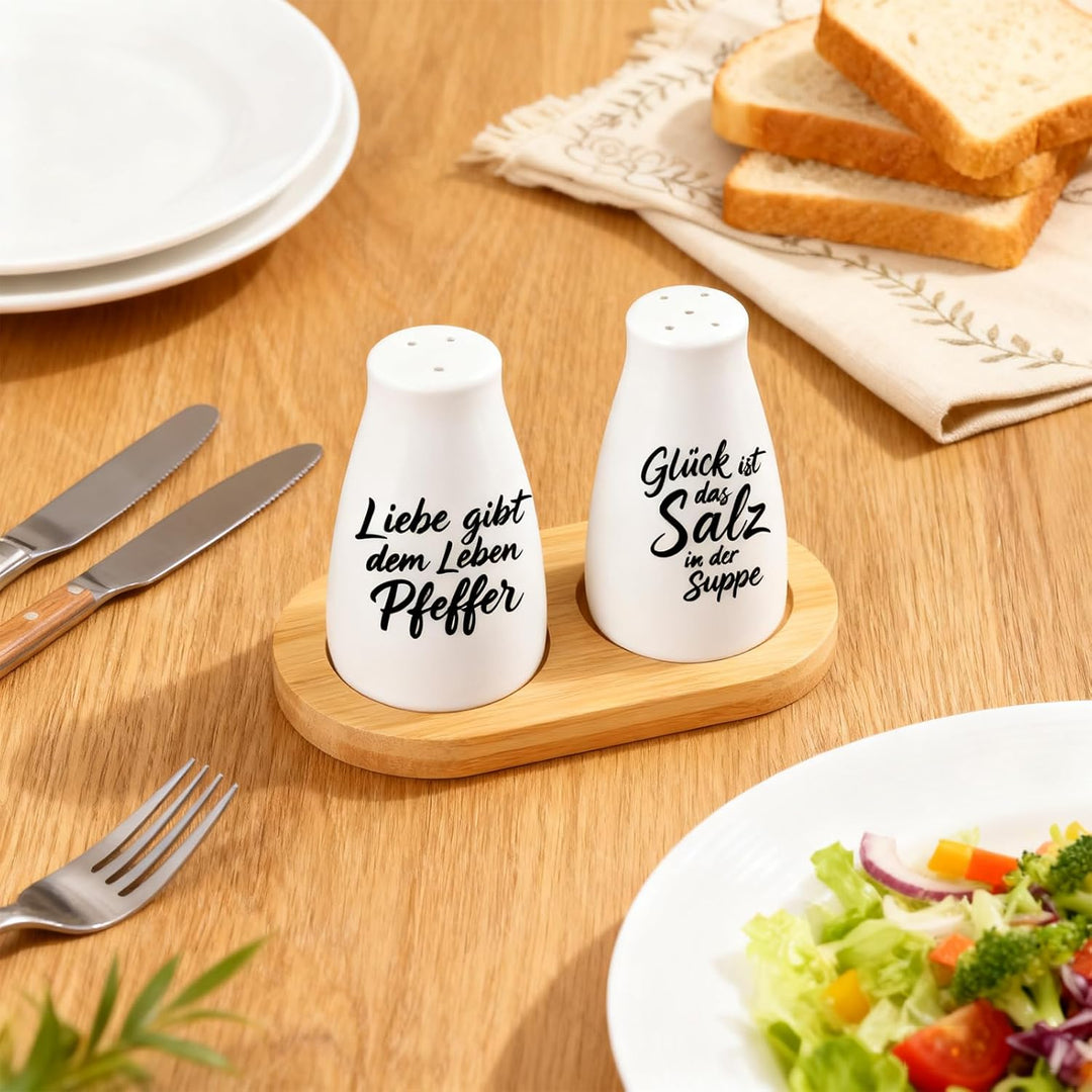 Salz und Pfefferstreuer Hochzeitsgeschenk Set Gewürzstreuer Küchenzubehör aus Keramik mit Aufkleber