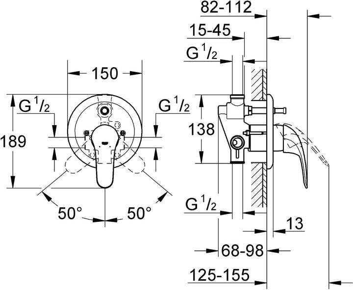 GROHE Eurosmart | Badarmaturen - Einhand-Wannenbatterie |chrom |19450002, Wannenbatterie
