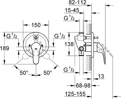 GROHE Eurosmart | Badarmaturen - Einhand-Wannenbatterie |chrom |19450002, Wannenbatterie