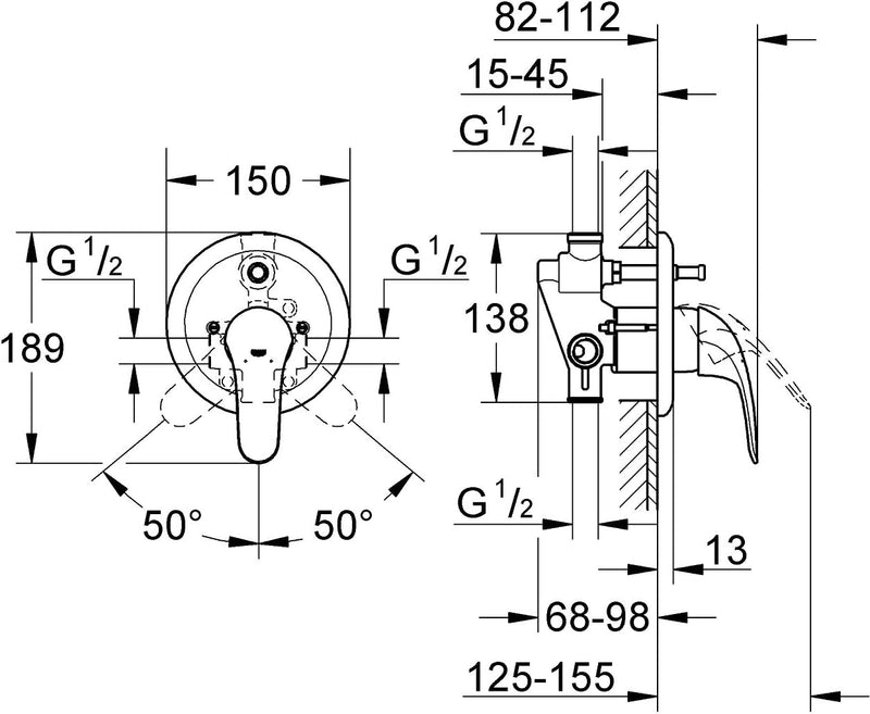 GROHE Eurosmart | Badarmaturen - Einhand-Wannenbatterie |chrom |19450002, Wannenbatterie