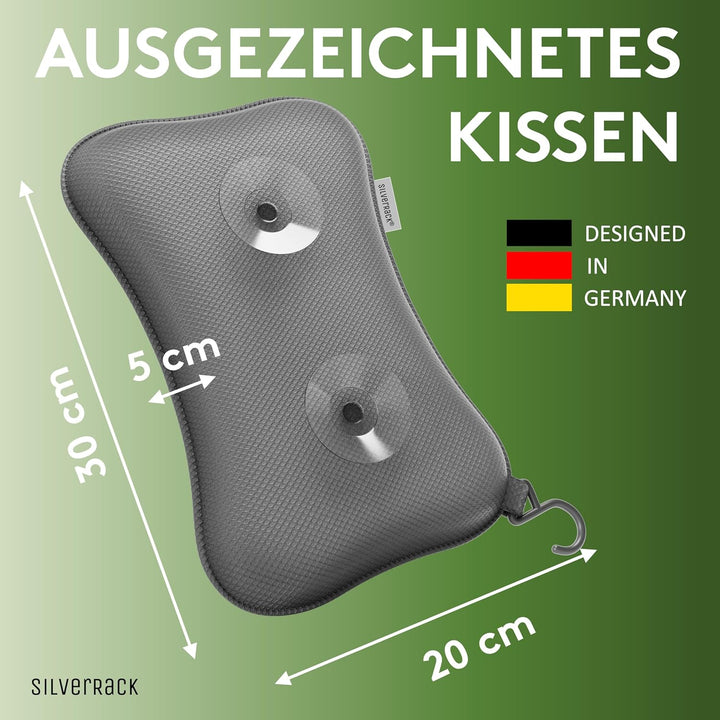 Premium Badewannenkissen Grau - Badekissen für Badewanne - Kissen Badewanne mit Saugnäpfen - Nackenk