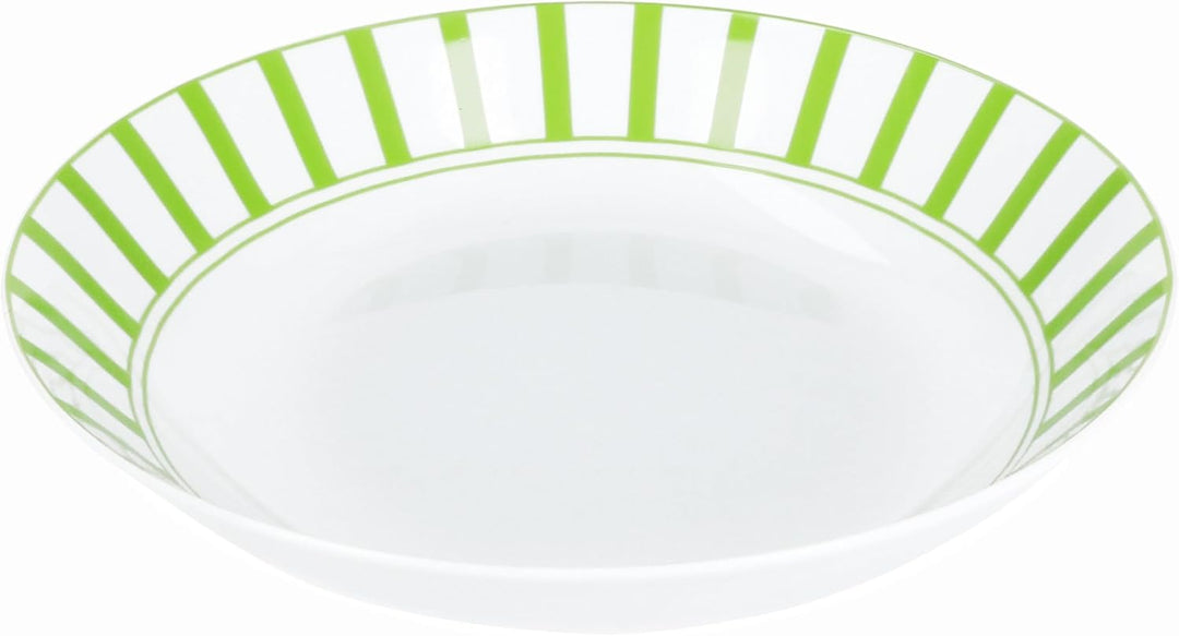 MamboCat Split grün 6er Set Suppenteller I 450ml I weisses Porzellan-Geschirr mit Streifen für 6 Per