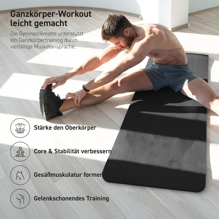 MSPORTS Gymnastikmatte Premium inkl. Tragegurt + Übungsposter + Workout App I Hautfreundliche Fitnes