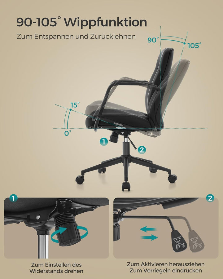 SONGMICS Bürostuhl, Computerstuhl, PU-Oberfläche, leicht zu reinigen, höhenverstellbar, Bequeme Rück