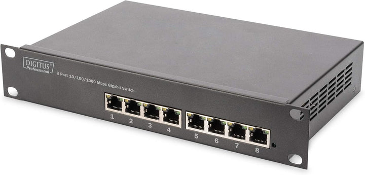 DIGITUS 10-Zoll Set - Netzwerk-Schrank 6HE Grau - Fachboden - Steckdosenleiste - 8-Port Patch-Panel