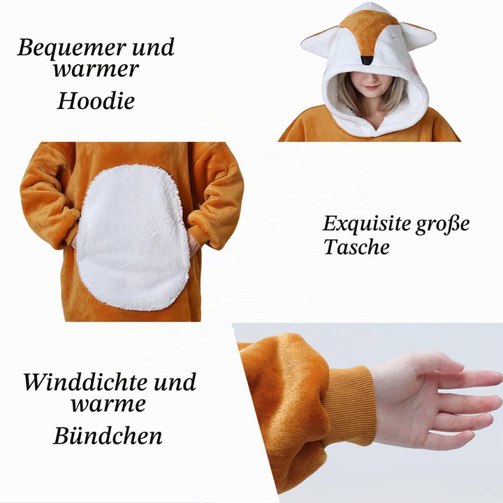 Queenshin Furry Orangener Fuchs Sweatshirt Kuscheldecke Flauschig Baumwolle Tragbare Decke Mit Ärmel