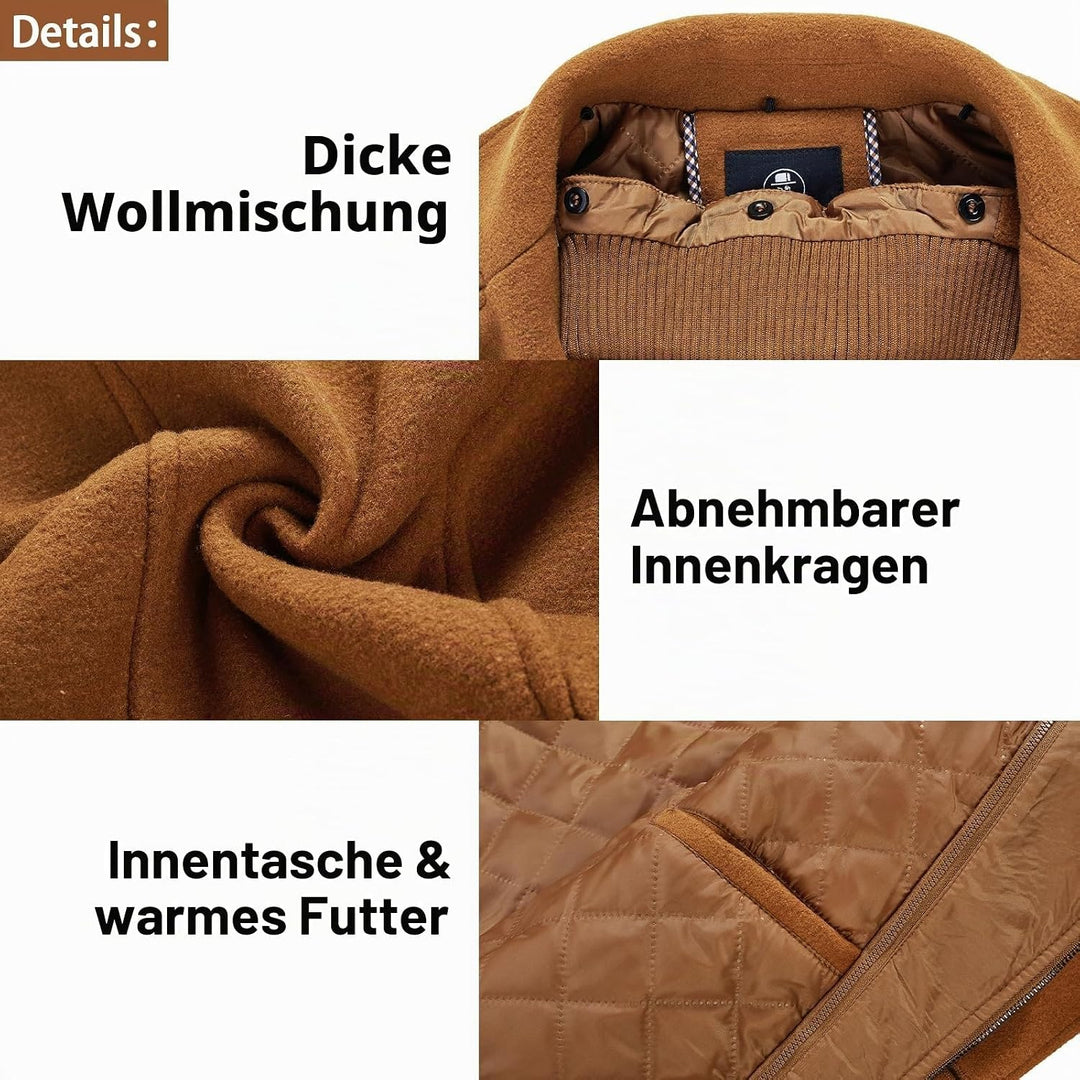 KUDORO Herren Wintermantel Wolle Kurzmantel Herren Wollmantel Mittellang Slim Fit für Business Freiz