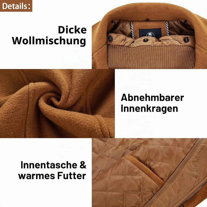 KUDORO Herren Wintermantel Wolle Kurzmantel Herren Wollmantel Mittellang Slim Fit für Business Freiz