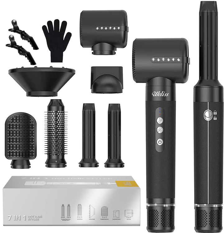 UKLISS Airstyler 7-in-1 Pro, Hair Dryer & Haarstyler mit Lockenstab Automatisch, Föhnbürste, Diffuso