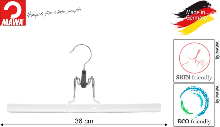 MAWA Klemmbügel, 10 Stück, platzsparende Klemmbügel, geeignet für Hosen und flächige Teile, 360° dre