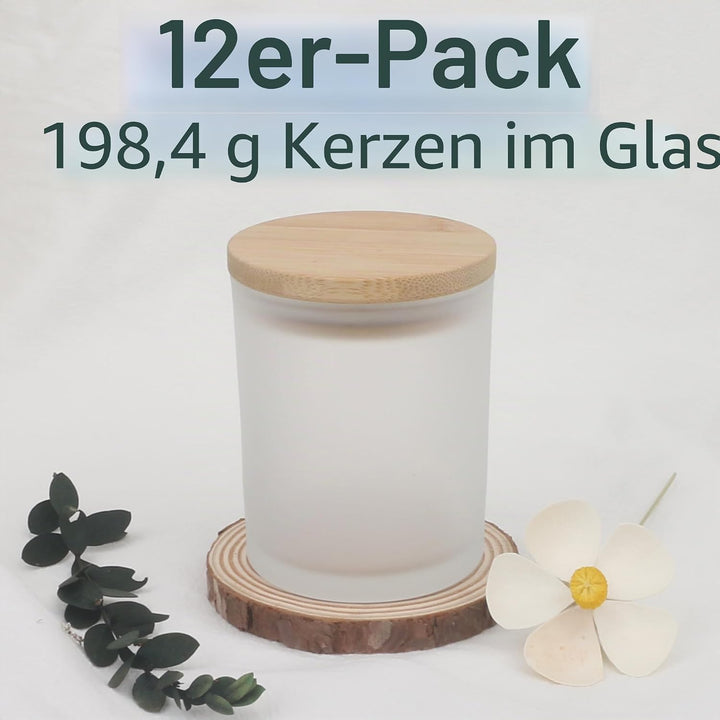 MILIVIXAY 12 Stück 200 ml Milchweiss dicke Glas-Kerzengläser mit Deckel – leere Kerzengläser für die