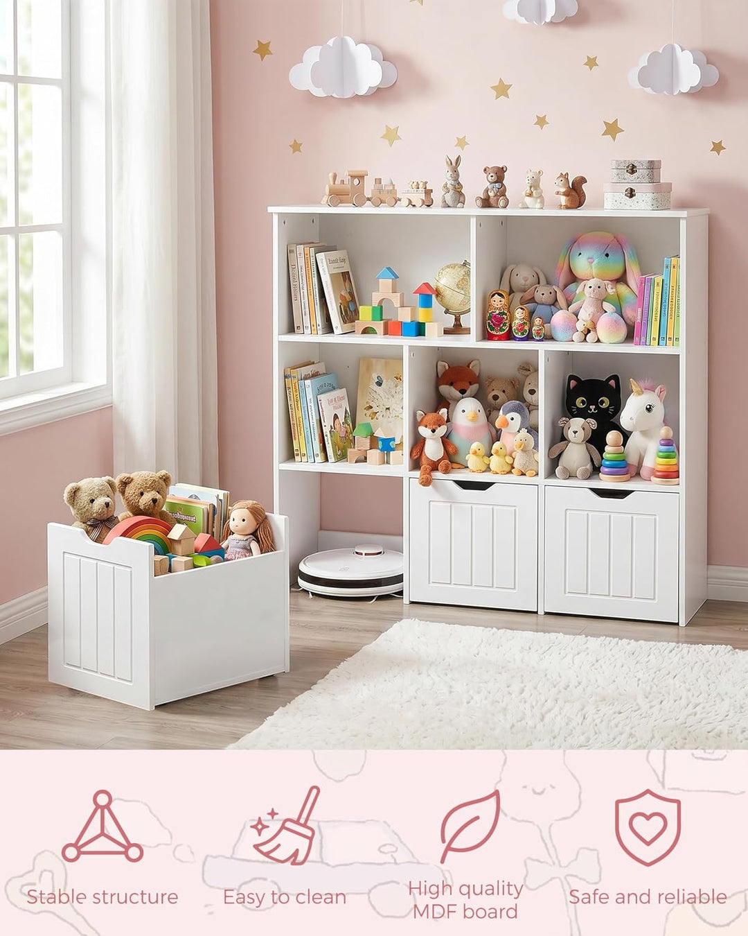 Kinderregal mit Boxen, Kinderzimmer Möbel, Spielzeugregal mit 3 Schubladen, Aufbewahrungsregal auf R