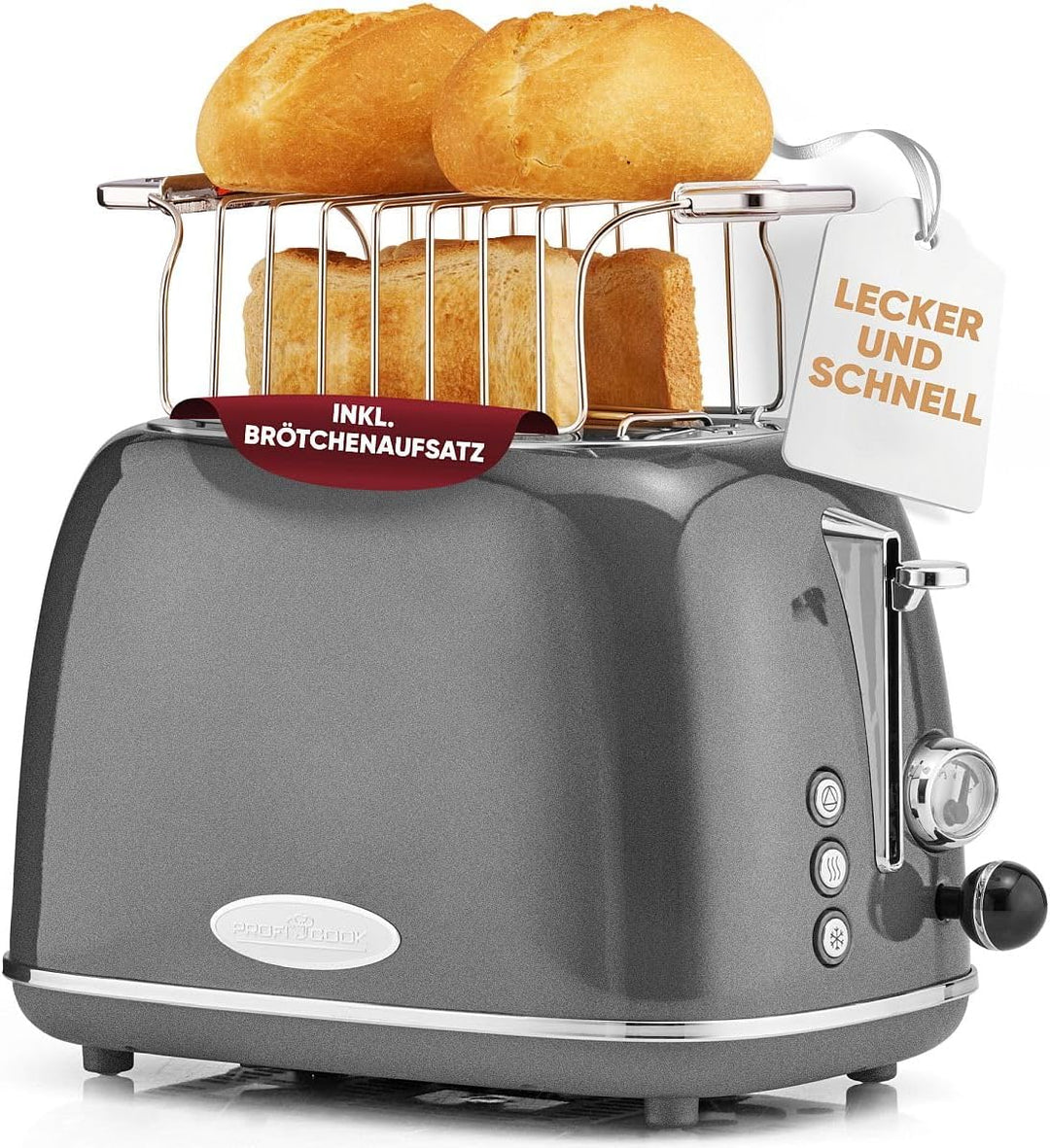 ProfiCook® Toaster im stilvollen Vintage-Design | Toaster 2 Scheiben mit Wide-Slot (extra breite Toa