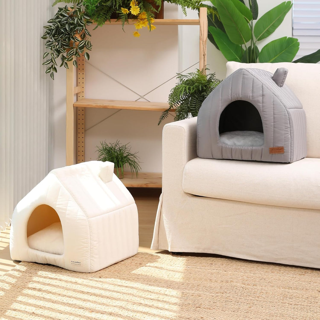 FUKUMARU Katzenbett grosse Katzen Katzenhöhle-43x43x45cm,Katzenhaus Indoor Mit abnehmbarem Katzenkis