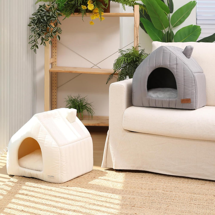 FUKUMARU Katzenbett grosse Katzen Katzenhöhle-43x43x45cm,Katzenhaus Indoor Mit abnehmbarem Katzenkis