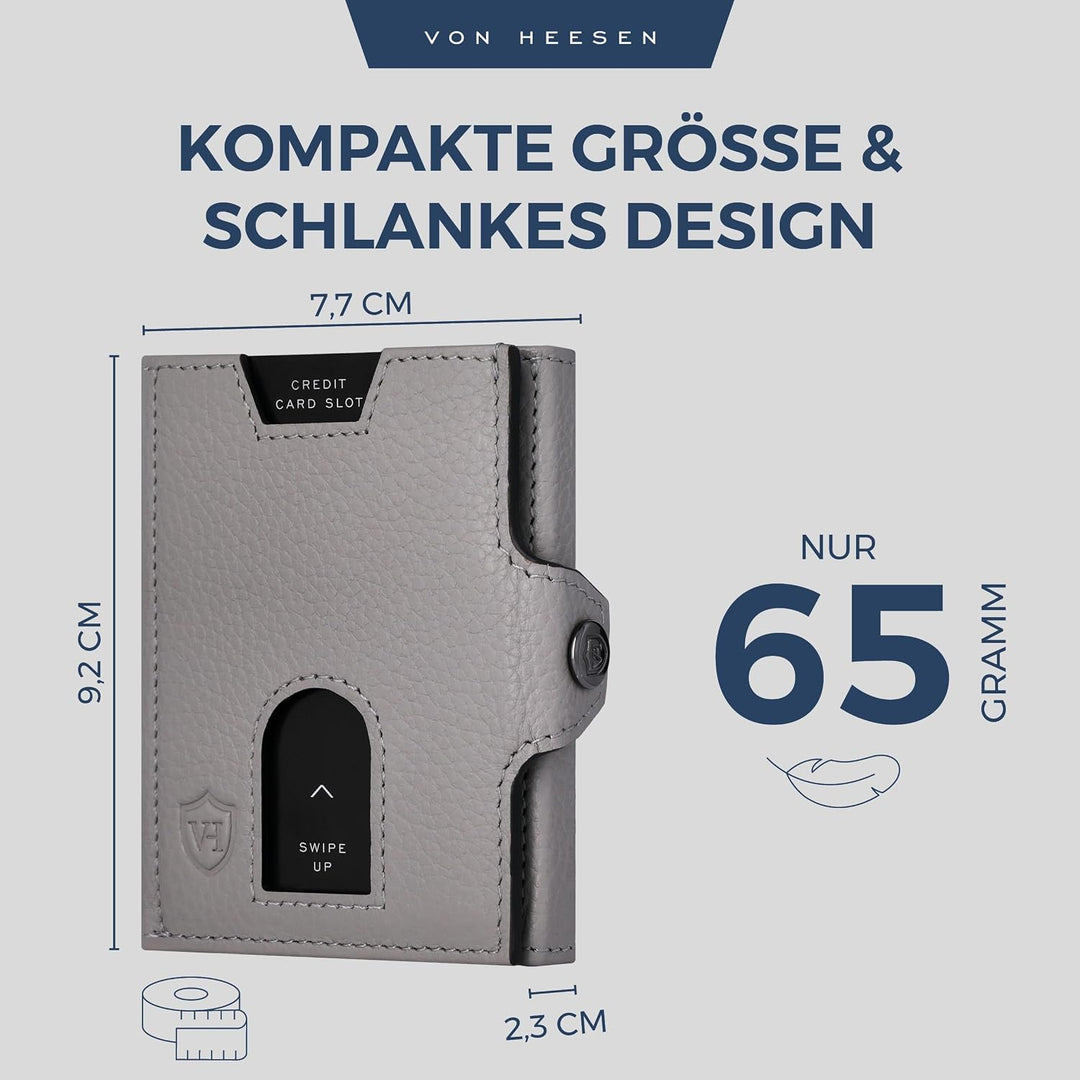 VON HEESEN Slim Wallet mit XL Münzfach &amp; RFID Schutz - Leder Geldbörse Herren klein - Mini Geldbeute
