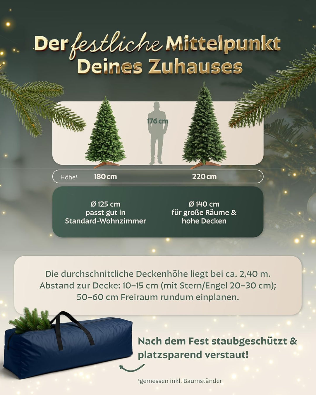 Håvn ® Premium Künstlicher Weihnachtsbaum 180cm | Naturgetreue Optik, Extra Dichte Zweige, Inklusive
