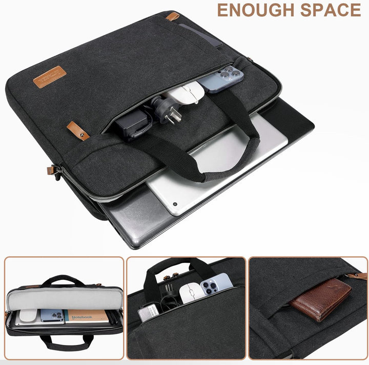ESTARER Laptoptasche 15,6-17,3 Zoll, wasserabweisende Canvas-Computertasche für Herren, Dunkelgrau,