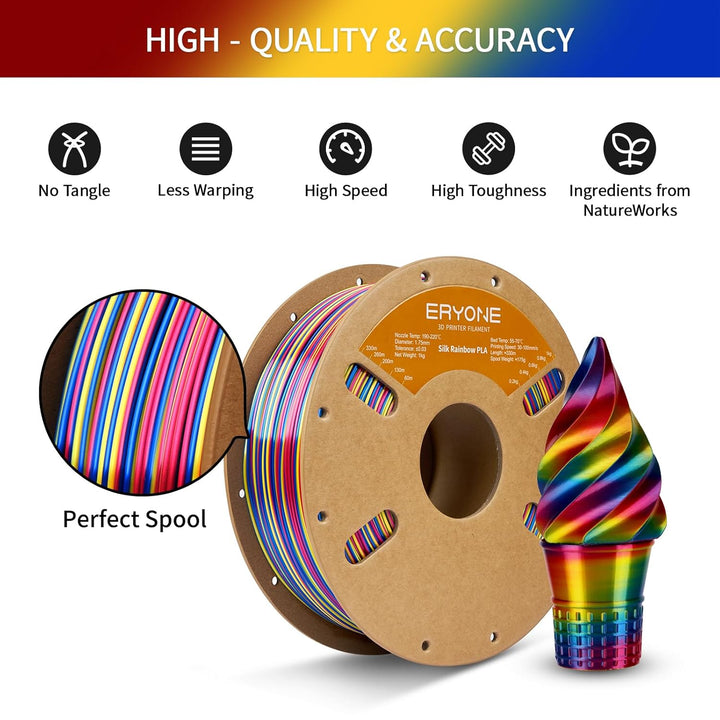 ERYONE Ultra Shiny Silk PLA Filament voor 3D Druker, PLA Filament 1.75mm, +/- 0,03mm,1kg 1 Spule, Tw