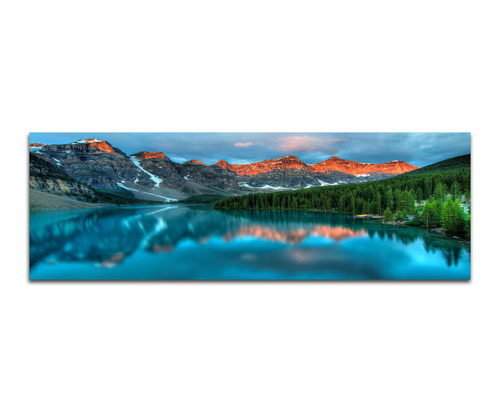 Paul Sinus Art Panoramabild auf Leinwand und Keilrahmen 150x50cm Landschaft Berge Wald See Sonnenauf